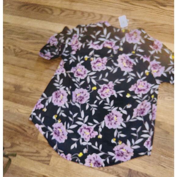 TORRID Blouse Women Black Purple Floral Roll Up Sleeve Harper Size 2xl Tunic NEW - Picture 8 of 16